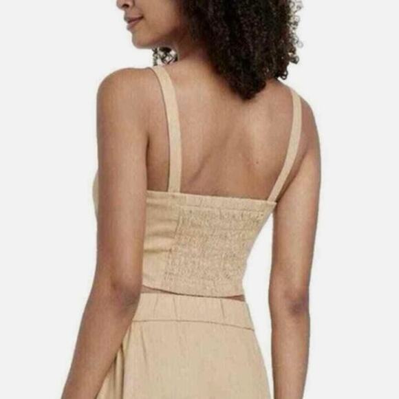 NWT Universal Thread Crop Top Womens XS Wheatfield Tan Linen Tie Front Earthy - Picture 2 of 8
